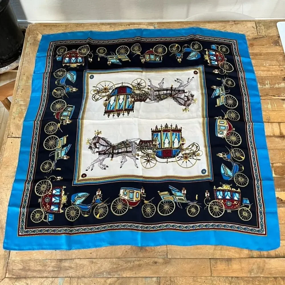 Small Silk Scarf Women's Fashion Carriages Equestrian Neckerchief Square